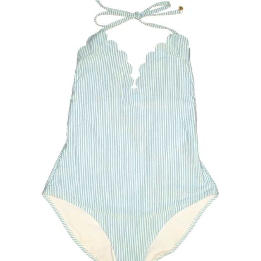 Blue & White Small Striped Halter One Piece